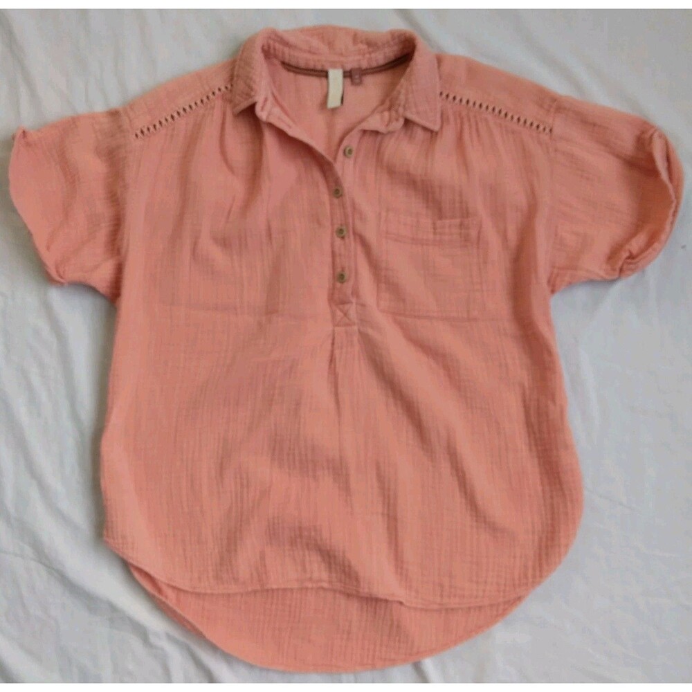 Pilcro Blouse Short Sleeve Orange Peach Gauze Beach Coastal Boho Women's Size XS